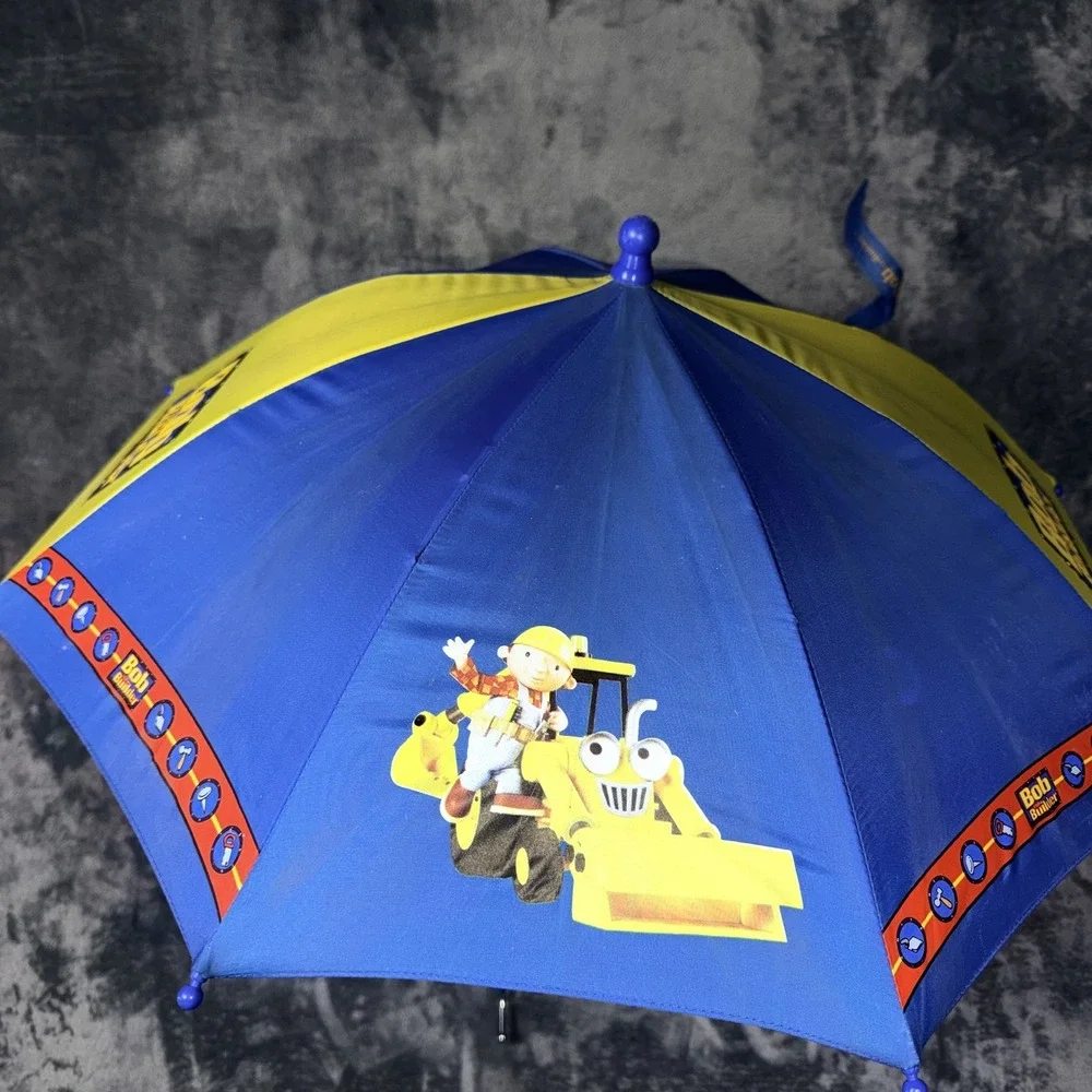 Bob the Builder Kids Umbrella Blue Yellow Scoop Character Handle Cartoon
